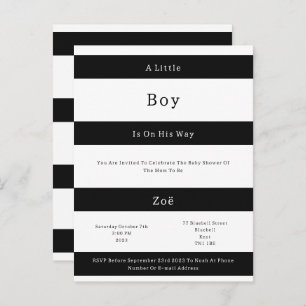 Linear Chic Black And White Stripes Baby Invite Br