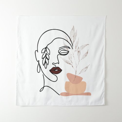 Linear female beauty simple face botanical element tapestry