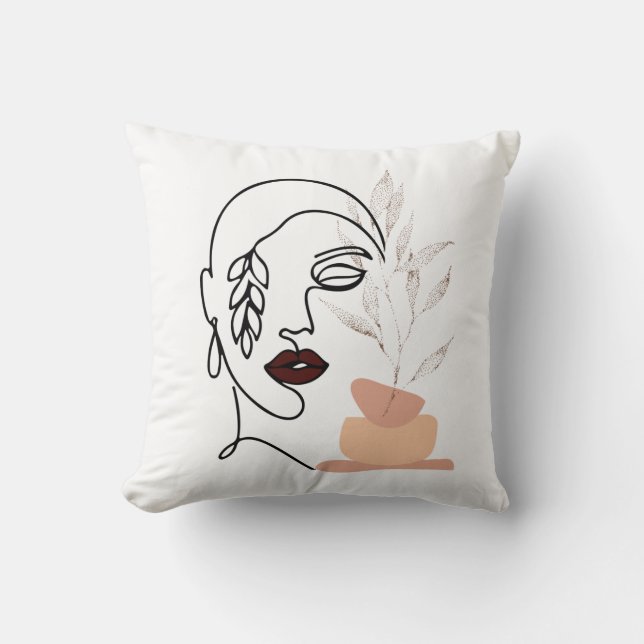Linear female beauty simple face botanical element throw pillow (Front)