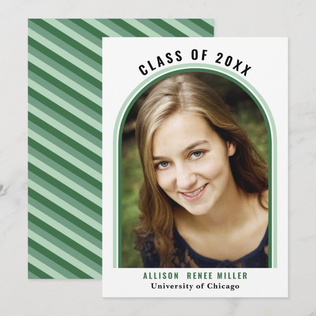 Linear Green Arch Photo Graduation Announcement (Front/Back)