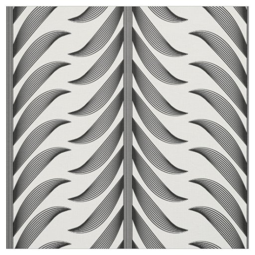 Linear Olive branch in black and white pattern Fabric