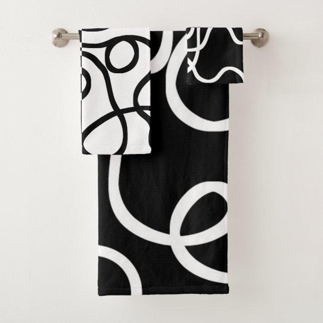 Linear Persuasion I: Abstract Black & White Bath Towel Set (Insitu)