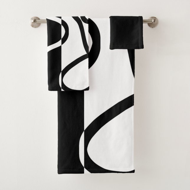 Linear Persuasion I: Abstract Black & White Bath Towel Set (Insitu)