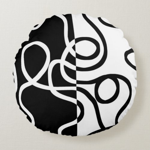 Linear Persuasion I Abstract Black  White Round Pillow