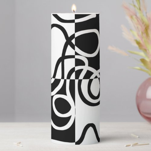Linear Persuasion II Abstract Black  White Pillar Candle
