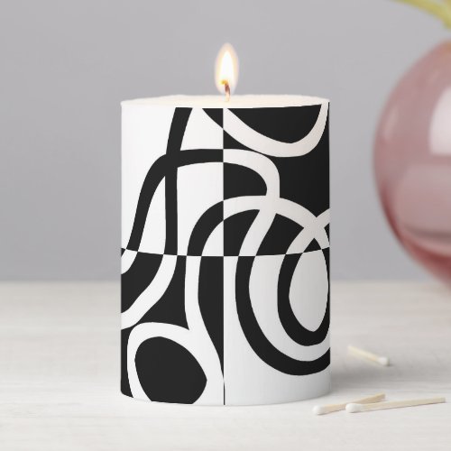 Linear Persuasion II Abstract Black  White Pillar Candle