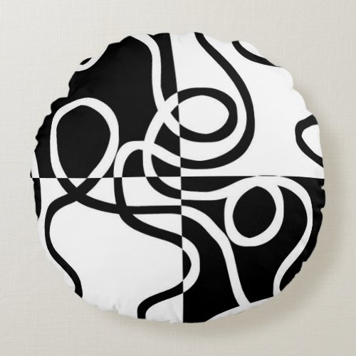 Linear Persuasion II Abstract Black  White Round Pillow