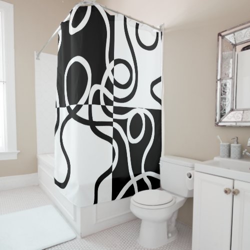 Linear Persuasion II Abstract Black  White Shower Curtain