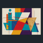 Linear Symphony: Bold Abstract Geometry Poster<br><div class="desc">A modern celebration of form and balance, this abstract geometric print features a dynamic interplay of sharp angles, crisp lines, and bold color blocks in teal, mustard yellow, red, royal blue, and golden textures. The minimalist composition is elevated by fine linear detailing, making it perfect for adding structure and sophistication...</div>