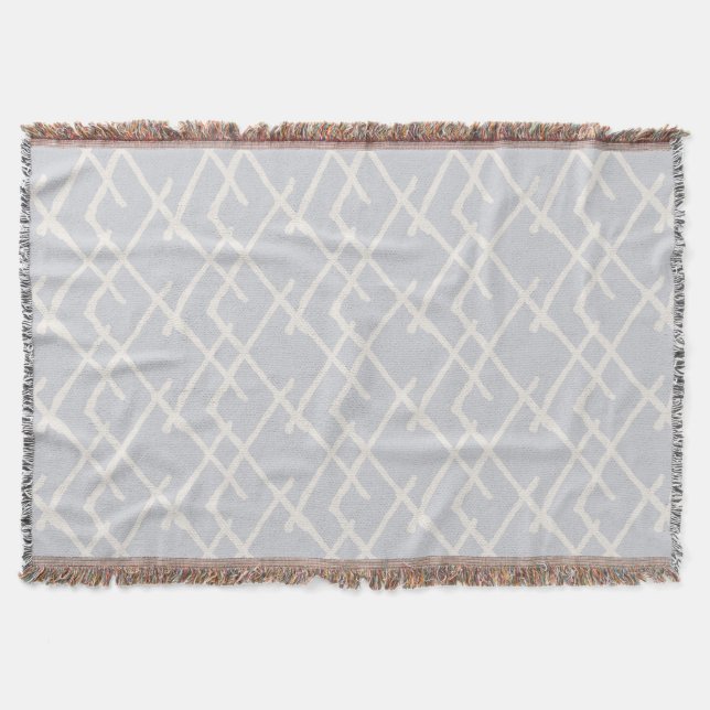 Linear Weave Sky Grey & Muted Cream Throw Blanket (Front)