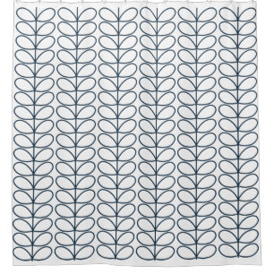 Linear Whale Blue Stem Pattern – Modern Retro Shower Curtain