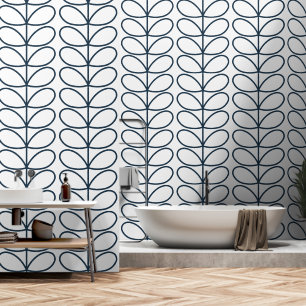 Linear Whale Blue Stem Pattern – Modern Retro Wallpaper