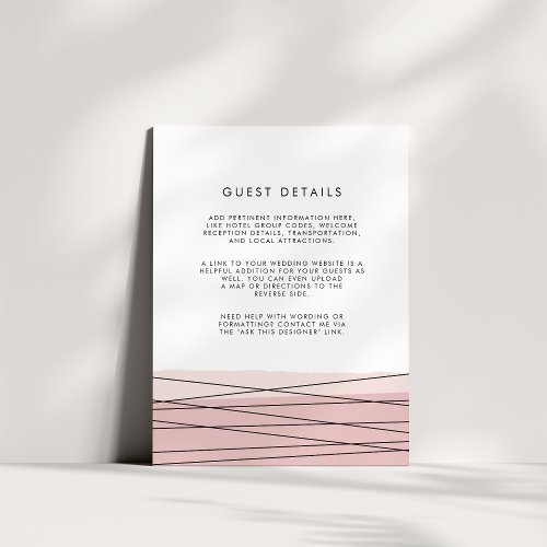 Lineation Blush Wedding Guest Details Card