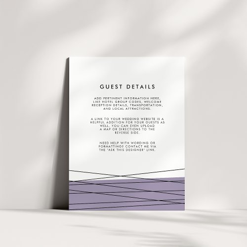 Lineation Wedding Guest Details Card  Gray Lilac