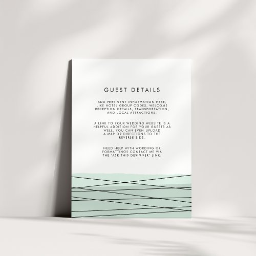 Lineation Wedding Guest Details Card  Sea