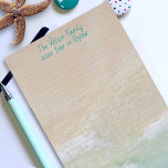 Lined Beach Scene Sand Ocean Personalized Writing  Stationery<br><div class="desc">Lined writing paper with an ocean beach sand background.  Personalize the top of this paper with any text.  The sample is made as a family Christmas letter with name and year in printed blue-green text.  Light gray lines are provided to keep handwriting neat.  Reverse is solid pale green.</div>