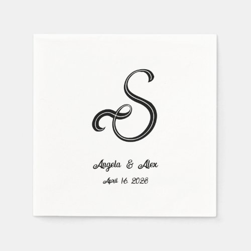 Lined Black Curly Script Wedding Monogram Napkins
