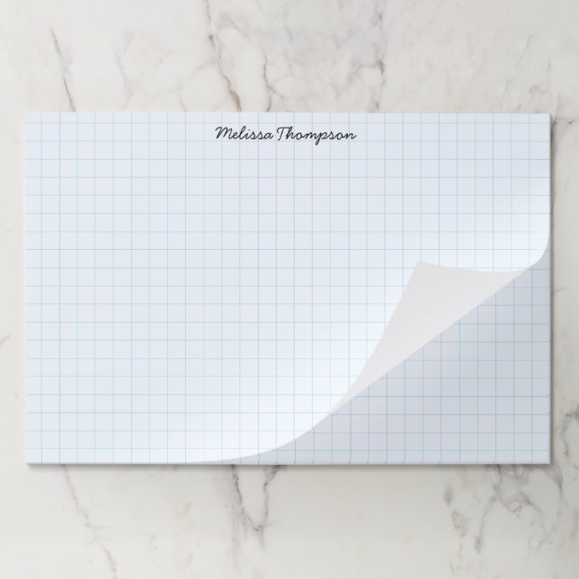 Lined Blue Graph Grid Personalized Name Script Paper Pad (Folded)