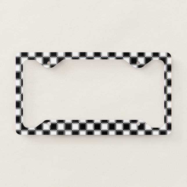 Lined Checkered Black and White License Plate Frame (Front)