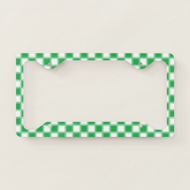 Lined Checkered Green and White License Plate Frame (Front)