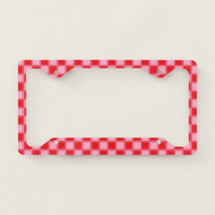 Lined Checkered Pink and Red License Plate Frame