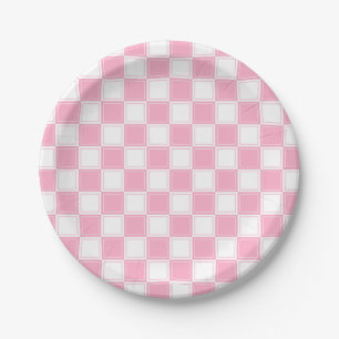 Lined Checkered Pink and White Paper Plates