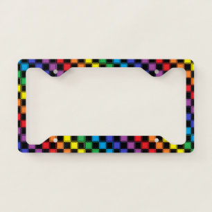 Lined Checkered Rainbow and Black License Plate Frame