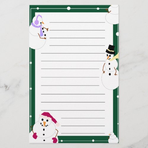 Lined Christmas Snowmen Holiday Stationery