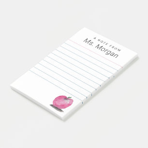 Lined Custom Teacher Name Watercolor apple Post-it Notes