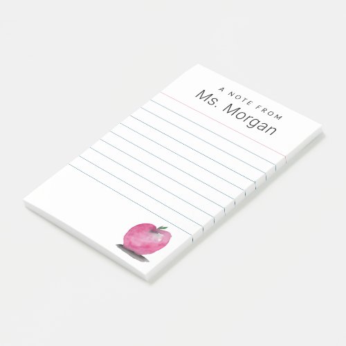Lined Custom Teacher Name Watercolor apple Post_it Notes