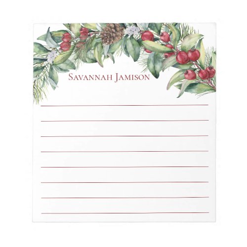 Lined Fir Branch Holly Berries Holly Leaves Notepad