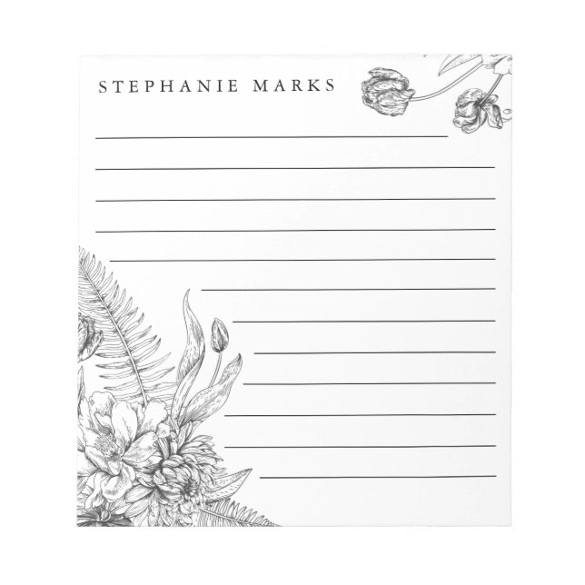 Lined floral personalized notepad (Front)