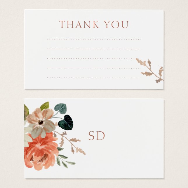 Lined Floral Wedding Thank You Note Enclosure Card (Front & Back)