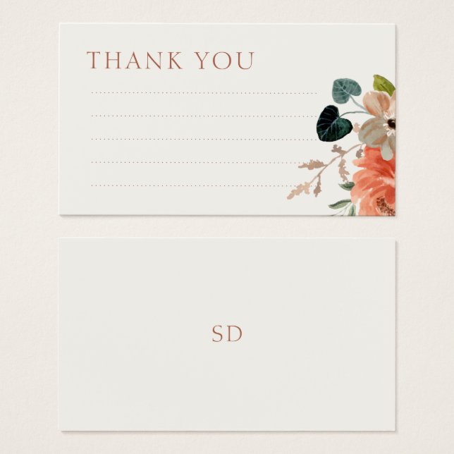 Lined Floral Wedding Thank You Note Enclosure Card (Front & Back)