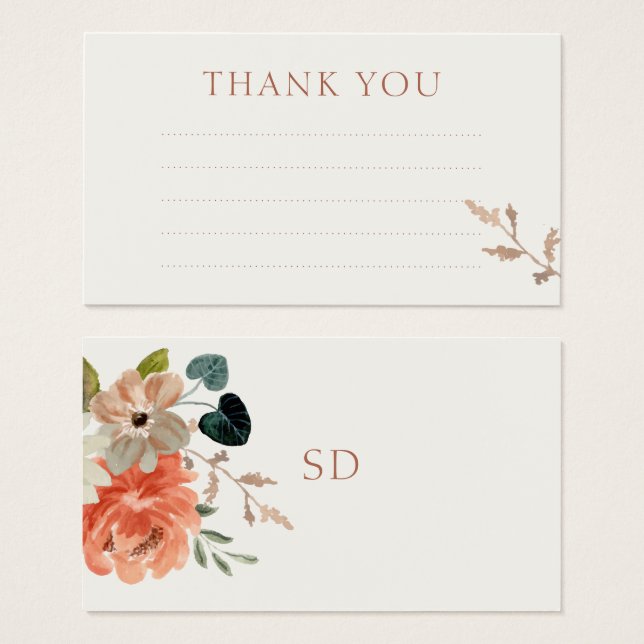 Lined Floral Wedding Thank You Note Enclosure Card (Front & Back)