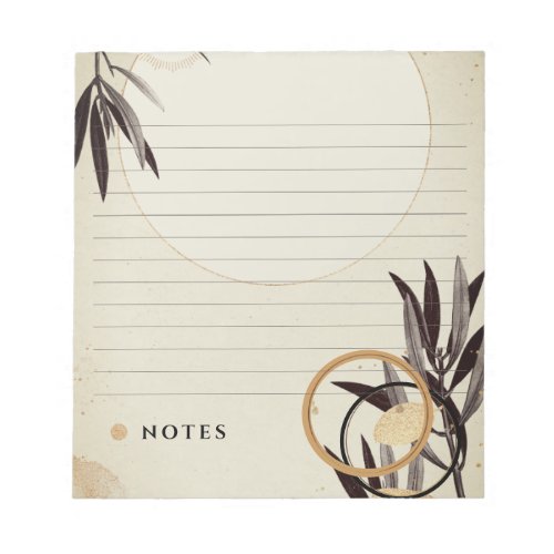 Lined Foliage  Custom Text Black Gold  Goldenrod Notepad