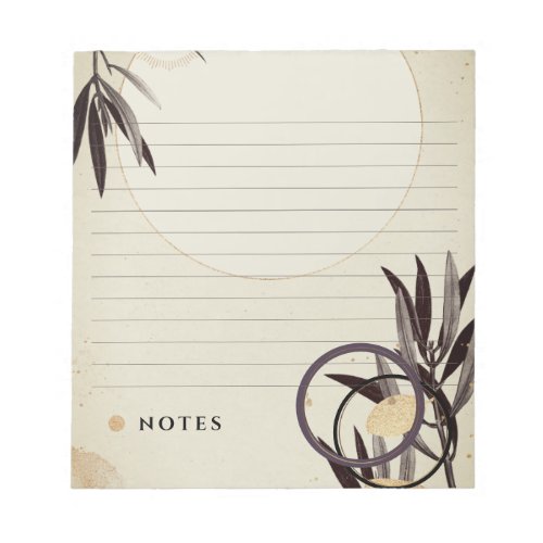 Lined Foliage  Custom Text Black Gold  Plum Notepad