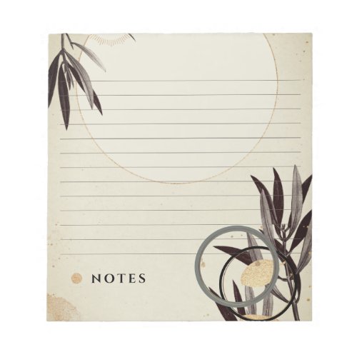 Lined Foliage  Custom Text Black Gold  Sage Notepad