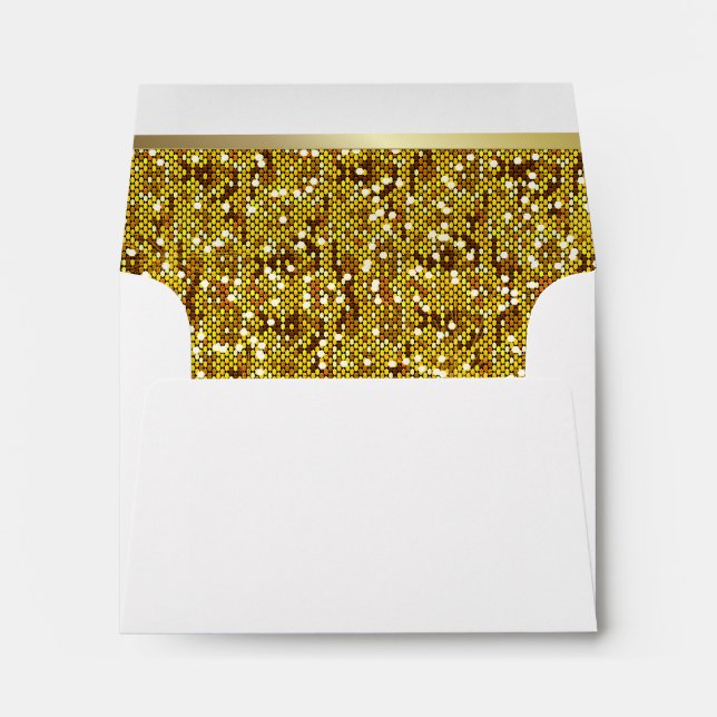 Lined Gold Glittery Confetti on White Envelope (Back (Bottom))