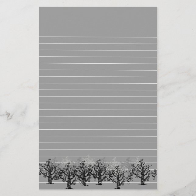 Lined Gray With Border of Dead Trees Stationery (Front)