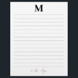 Lined Initial & Name Personal Signature Script Letterhead<br><div class="desc">A personal black initial monogram design with lines and your custom name in signature script. Perfect for personal stationery or home offices.</div>