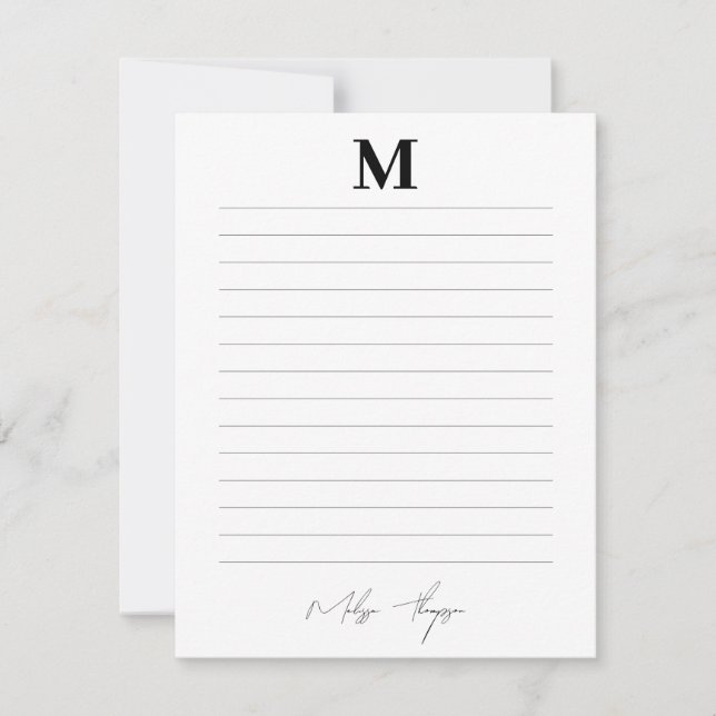 Lined Initial & Name Personal Signature Script Note Card (Front)