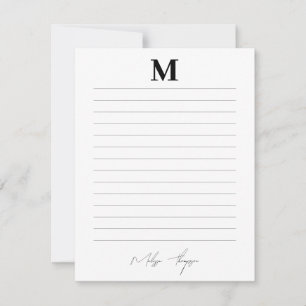 Lined Initial & Name Personal Signature Script Note Card