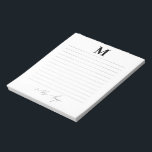 Lined Initial & Name Personal Signature Script Notepad<br><div class="desc">A personal black initial monogram design with lines and your custom name in signature script. Perfect for personal stationery or home offices.</div>