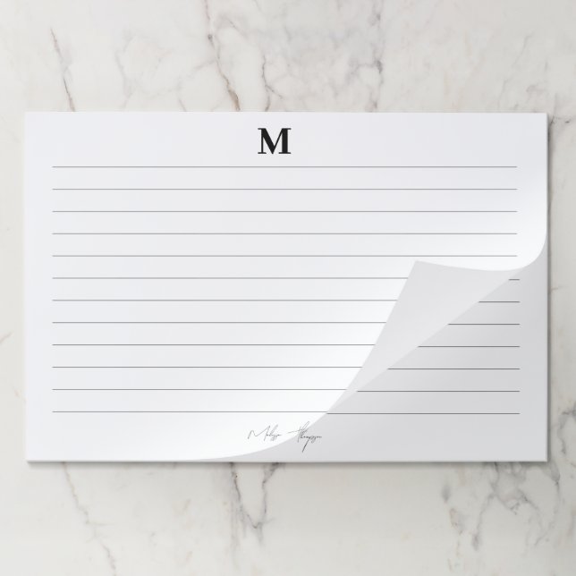 Lined Initial & Name Personal Signature Script Paper Pad (Folded)