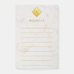 Lined Marble Gold Monogram Golden Name White Post-it Notes