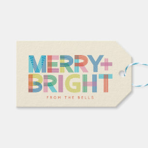 Lined Merry + Bright holiday typography Gift Tags