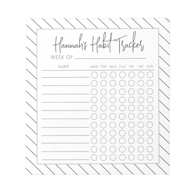 Lined Minimal Script Weekly Habit Tracker Notepad (Front)
