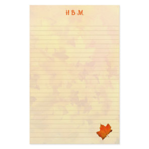 Lined Monogrammed Autumn Leaves Personal Writing  Stationery