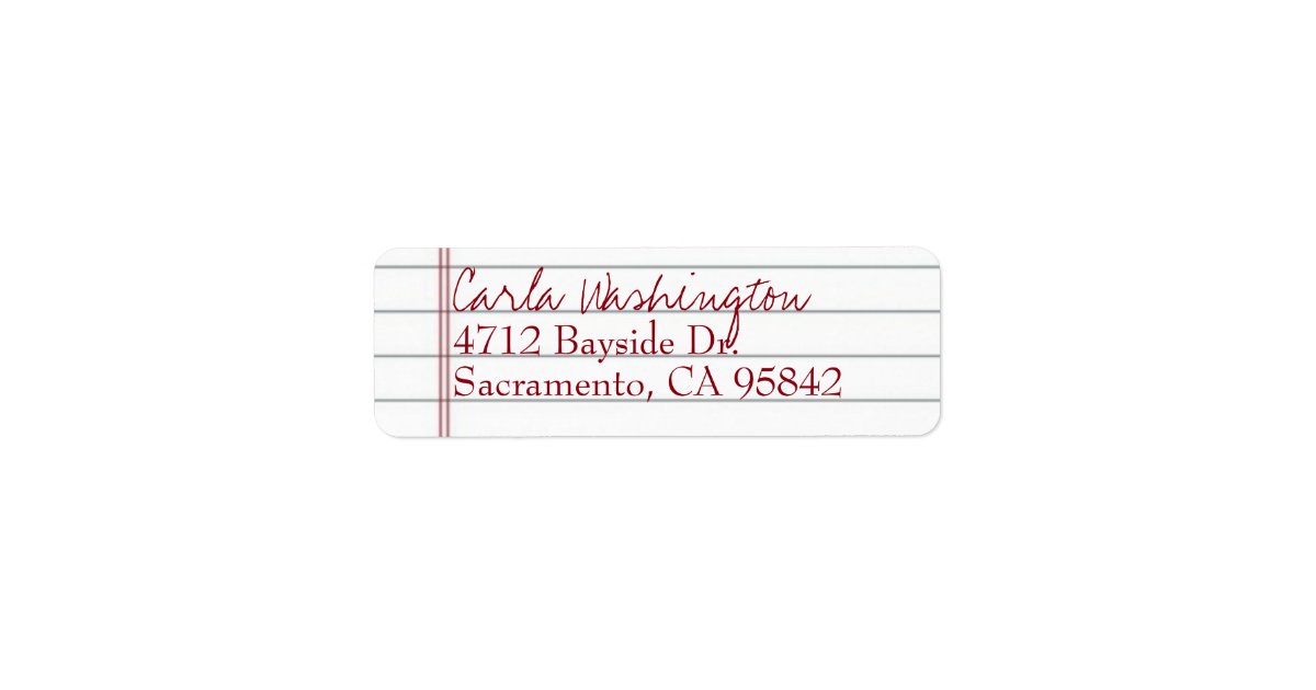 Lined Notebook paper Return Address Label | Zazzle